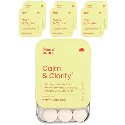 Мятные леденцы NeuroMints, Calm & Clarity, Honey Lemon, 6 упаковок по 12 шт.