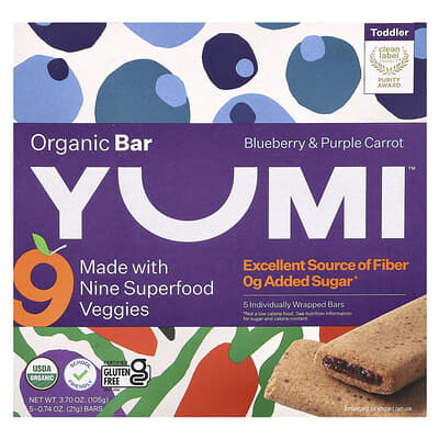Organic Bar, Toddler, Blueberry & Purple Carrot, 5 Bars, 0.74 oz (21 g) Each