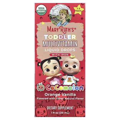 Organic Toddler Multivitamin Liquid Drops With Iron, 1-3 Years, Orange Vanilla, 1 fl oz (30 ml)