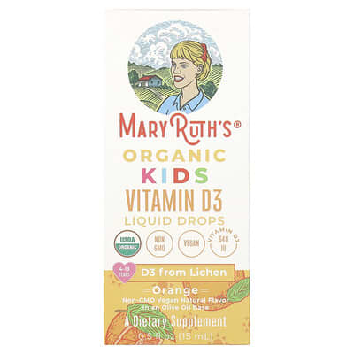 Детские органические витаминные капли Vitamin D3, 4-13 лет, Orange, 640 IU, 0.5 fl oz (15 ml)