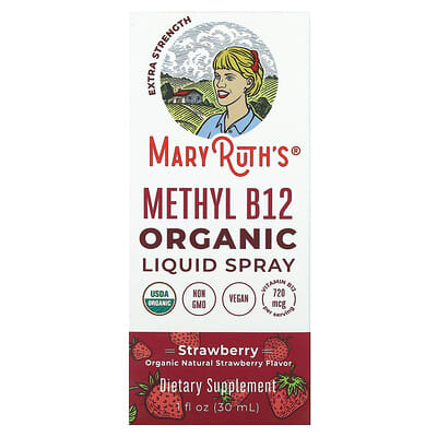 Органический жидкий спрей Methyl B12, клубника, 720 mcg, 1 fl oz (30 ml)