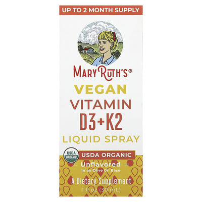 Жидкая спрей-витаминная добавка MaryRuth's Vegan Vitamin D3 + K2, Unflavored, 1 fl oz (30 ml)