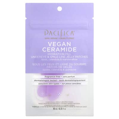 Веганские джелли-патчи Pacifica Ceramide для зоны под глазами и носогубных складок, без отдушек, 4 штуки, 0.33 fl oz (10 ml)