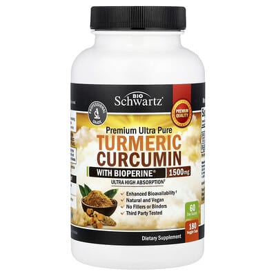 Куркума BioSchwartz Premium Ultra Pure с Bioperine®, 180 вегетарианских капсул
