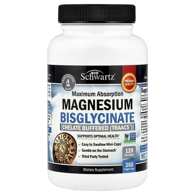 Magnesium Bisglycinate, Maximum Absorption, Supports Optimal Health, 360 Veggie Caps (24 mg per Capsules)
