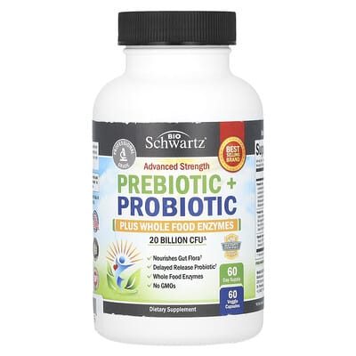 Пребиотик + Пробиотик Advanced Strength Plus Whole Food Enzymes, 20 Billion CFU, 60 вегетарианских капсул