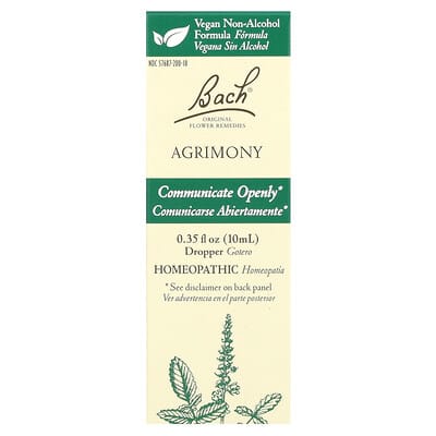 Цветочные средства Bach Original Flower Remedies, Agrimony, 0.35 fl oz (10 ml)
