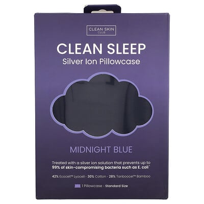 Clean Sleep Наволочка с ионами серебра Silver Ion Pillowcase, Midnight Blue, 1 шт.