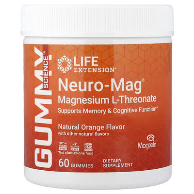 Neuro-Mag®, магний L-threonate, натуральный апельсин, 60 мармеладок (36 mg на мармеладку)