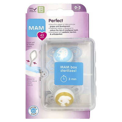 MAM Perfect Pacifier пустышка, 0-3 месяца, для мальчиков, 2 шт