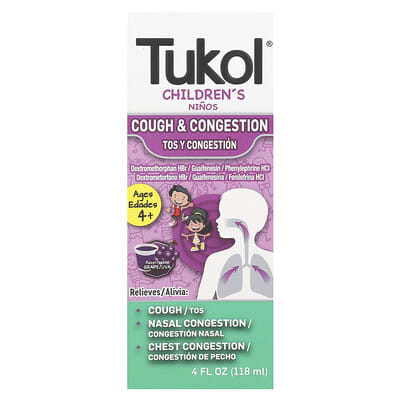 Средство от кашля и заложенности носа детское Tukol, Grape, 4 fl oz (118 ml)