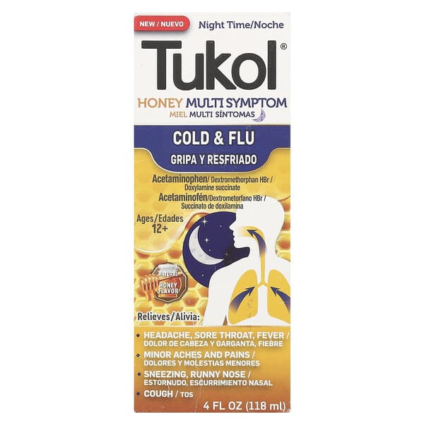 Tukol средство от простуды и гриппа с медом, для ночного применения, 12+, 4 fl oz (118 ml)