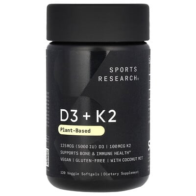 D3 + K2, растительный состав, 120 вегетарианских мягких капсул