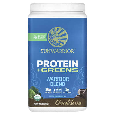 Sunwarrior Warrior Blend Протеин + Greens, Chocolate, 1.65 lb (750 g)