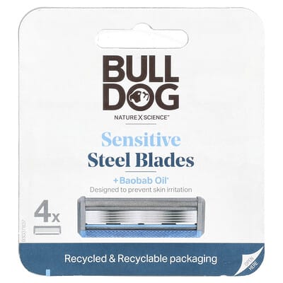 Лезвия для бритья Sensitive Steel + масло баобаба, 4 Cartridges Bulldog Skincare For Men