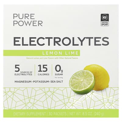 Pure Power Электролиты, Lemon Lime, 30 пакетиков, 0.28 oz (8 g) каждый