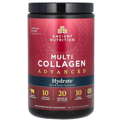 Мультиколлаген Ancient Nutrition Advanced, Hydrate, Lemon Lime, 17 oz (483 g)