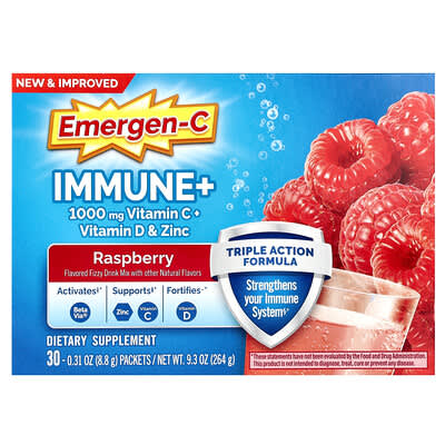 Immune+ Витамин C + Витамин D и цинк, малина, 30 пакетиков, 0.31 oz (8.8 g) каждый