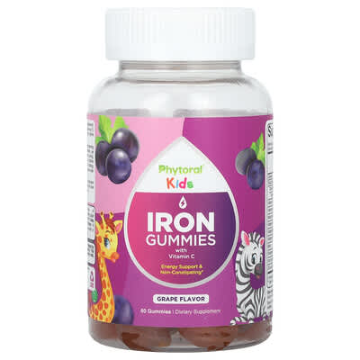 Детские желейные конфеты Phytoral Iron с Vitamin C, Grape, 60 Gummies