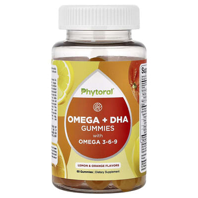 Желейные витамины Phytoral Omega + DHA с Omega 3-6-9, Lemon & Orange, 60 Gummies