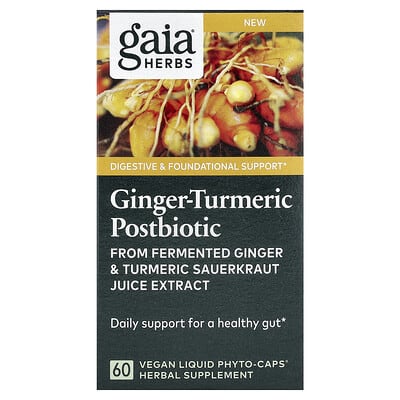 Имбирь-куркума Gaia Herbs Postbiotic, 60 веганских капсул