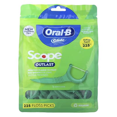 Glide, Scope Outlast Floss Picks, Mint, 225 Floss Picks