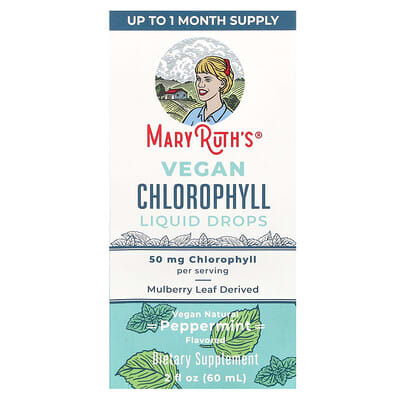 MaryRuth's жидкие капли с хлорофиллом, веганские, Peppermint, 50 mg, 2 fl oz (60 ml)