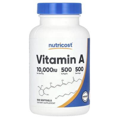 Nutricost Витамин А, 10,000 IU, 500 мягких капсул