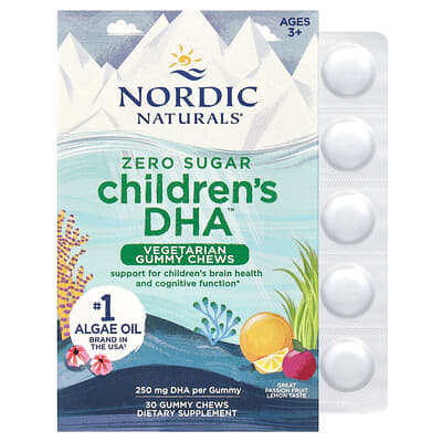 Детские жевательные витамины Nordic Naturals DHA, без сахара, Passion Fruit Lemon, 250 mg, 30 шт.