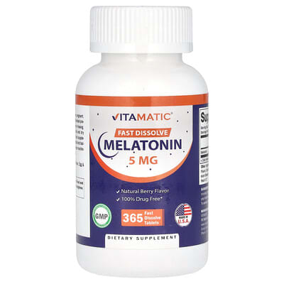 Мелатонин, натуральная ягода, 5 mg, 365 быстрорастворимых таблеток