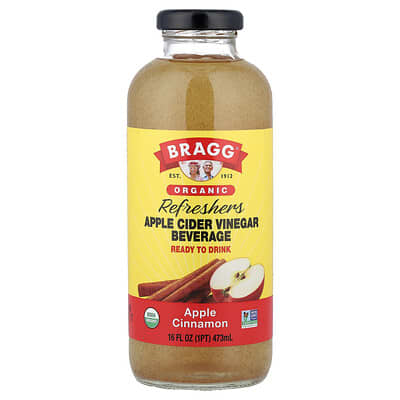 Органический яблочный уксус Bragg Refresher, Apple Cinnamon, 16 fl oz (473 ml)