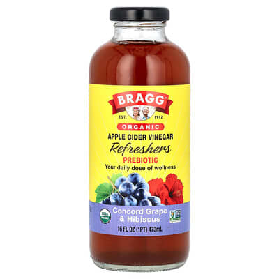 Органический яблочный уксус, пребиотик, Concord Grape и Hibiscus, 16 fl oz (473 ml)