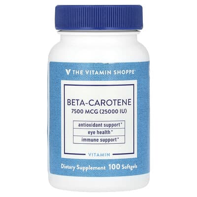The Vitamin Shoppe Бета-каротин, 7,500 mcg (25,000 IU), 100 мягких капсул
