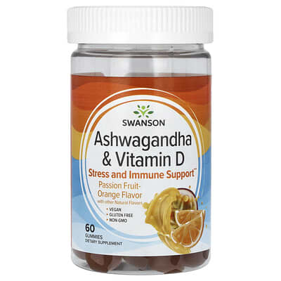 Желевидные витамины Swanson Vitamins Ashwagandha & Vitamin D, Passion Fruit-Orange, 60 штук