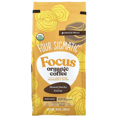 Кофе Four Sigmatic Organic с грибами Lion's Mane и Yacon, цельные зерна, темная обжарка, 10 oz
