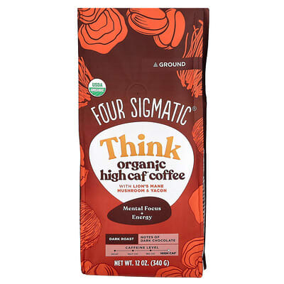 Think, Organic High Caf Coffee with Lion's Mane Mushroom & Yacon, Ground, Dark Roast, 12 oz (340 g)