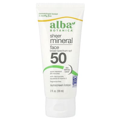 Минеральный солнцезащитный лосьон для лица Sheer, SPF 50, без отдушек, 2 fl oz (59 ml)