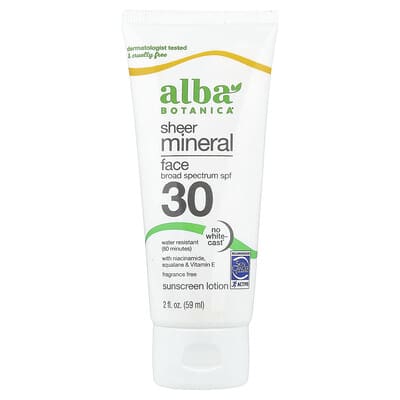Alba Botanica лосьон-солнцезащитный крем для лица, SPF 30, без отдушек, 2 fl oz (59 ml)