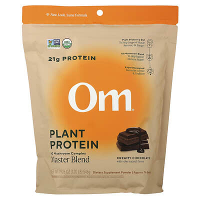 Om Mushrooms растительный протеин Master Blend, Creamy Chocolate, 1.2 lb (546 g)