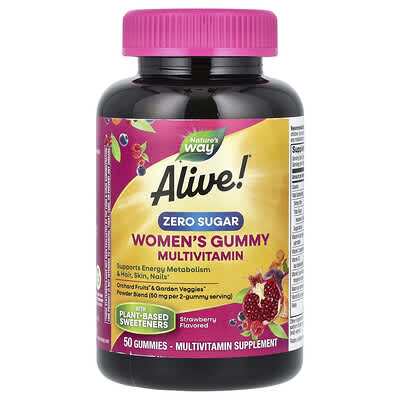 Мультивитамины Alive! Women's Gummy, без сахара, клубника, 50 мармеладок