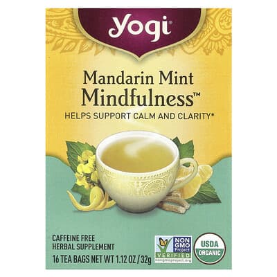 Чай Mindfulness™, Mandarin Mint, без кофеина, 16 чайных пакетиков, 1.12 oz (32 g)