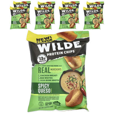 Protein Chips®, Spicy Queso, 8 Bags, 1.34 oz (38 g) Each