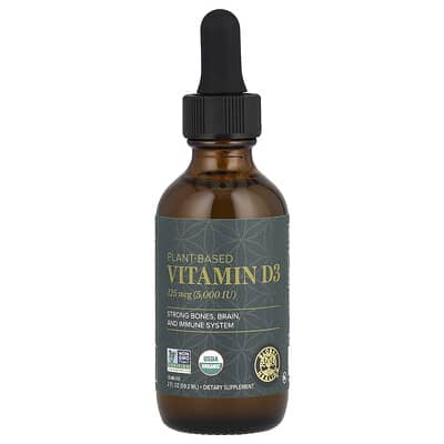 Global Healing Витамин D3 растительного происхождения, 125 mcg (5,000 IU), 2 fl oz (59.2 ml)