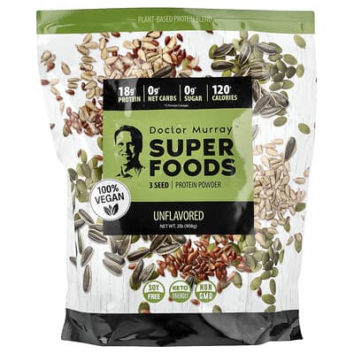 Super Foods, протеиновый порошок из 3 семян, тыква + лен + подсолнечник, без вкуса, 2 lb (908 g)