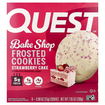 Bake Shop, Frosted Cookies, Strawberry Cake, 8 печений, 25 g каждое