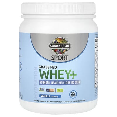 Спортивный протеин Garden of Life, grass fed whey+, ваниль, 1 lb 0.14 oz (457.5 g)