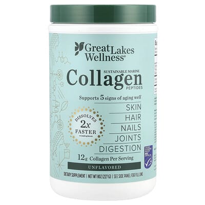 Морской коллаген пептиды Great Lakes Wellness, без вкуса, 8 oz (227 g)