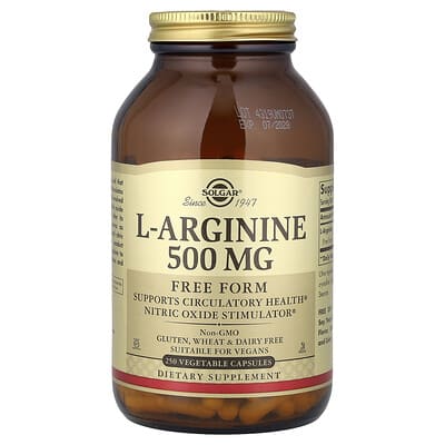 L-Arginine, Free Form, 500 mg, 250 растительных капсул