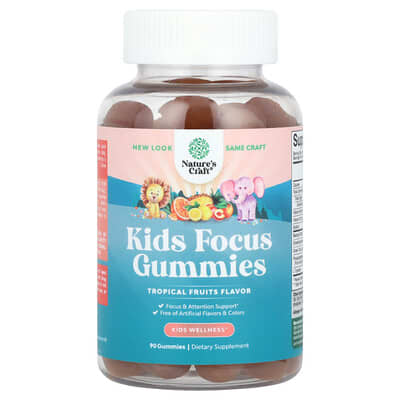 Детские жевательные витамины Kids Focus, Tropical Fruits, 90 Gummies