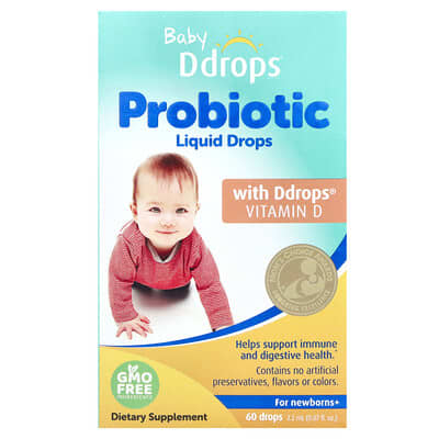 Пробиотические капли Ddrops для новорожденных, 60 капель, 0.07 fl oz (2.2 ml)